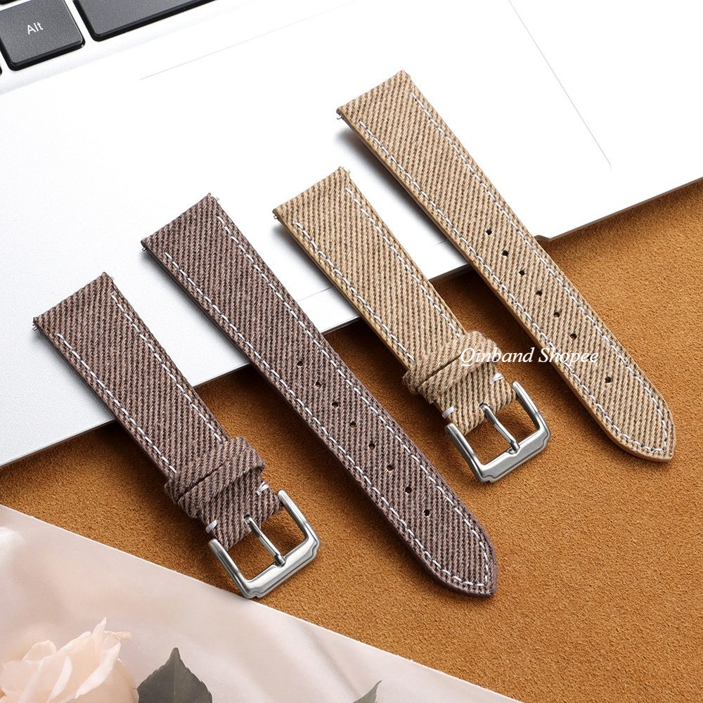 Dây đeo đồng hồ bằng da thật Denim 18mm 20mm 22mm Phát hành nhanh Vải Nylon Dây đeo đồng hồ da bò Vòng tay nam nữ
