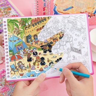 ENWEI 20 Chiếc [Dòng Chủ Đề Thành Phố] Chất Liệu Chống Thấm Nước 3D Phong Cảnh Dán Bộ Sưu Tập Sách Tô Màu Shantou Hương Vị Đảo Phong Cách Hoạt Hình Để Nhật Ký Thêu Sò Trang Trí Kế Hoạch