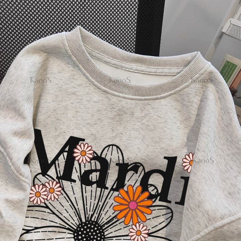 Kanos_shop | áo sweater dày dặn, Hàn quốc cổ điển Small daisy print áo tay dài áo thể thao