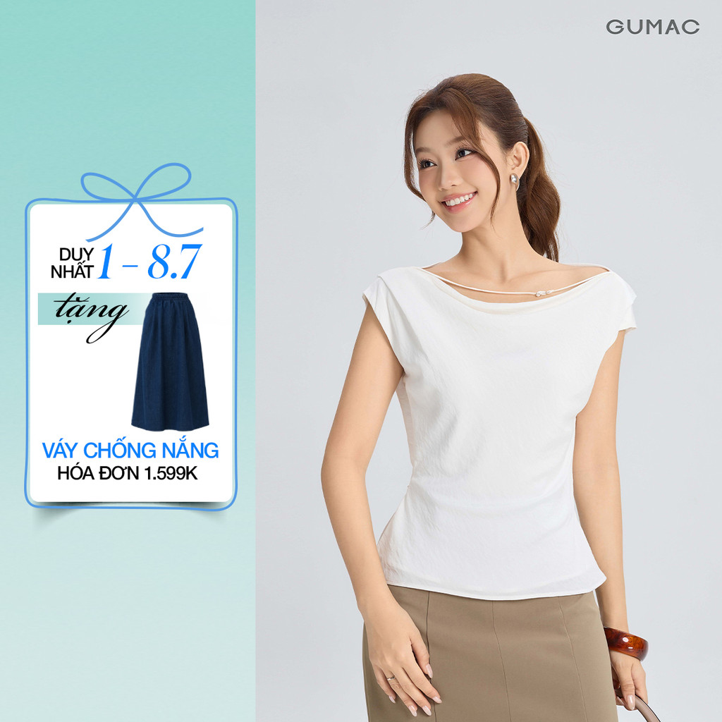 Áo Kiểu Nữ GUMAC Form Suông Đánh Eo Thiết Kế Cổ Thoáng Mát Cho Mùa Hè AG06010