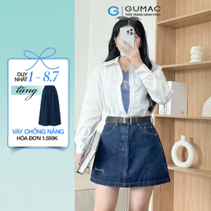 Áo sơ mi nữ Gmorning - GUMAC trắng tay dài phối viền ren vải si thoáng mát YAE12016