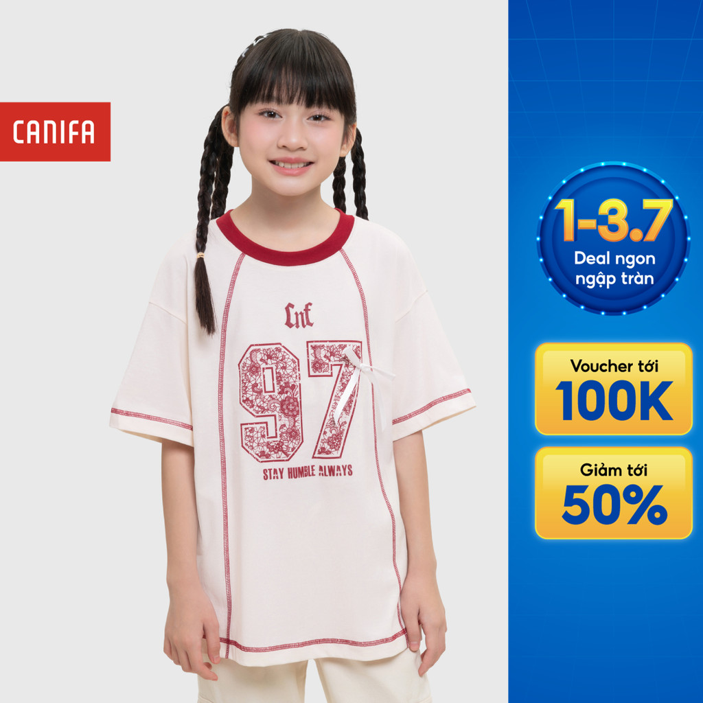 Áo phông bé gái CANIFA áo thun cộc tay cổ tròn in họa tiết chất liệu mềm mại 1TS26S016