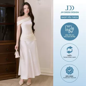 Áo Kiểu Lệch Vai Xếp Ly Sườn 2T32.260. Áo Satin Lệch Vai Nhún Eo. Áo Lụa Trễ Vai Nữ Tính Thanh Lịch Thiết Kế JM Dress