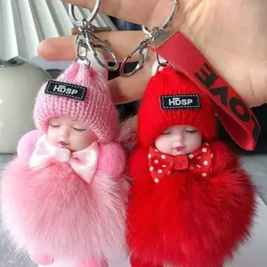 COD Ngủ Bé Móc Khóa Dễ Thương Lông Tơ Sang Trọng Búp Bê Móc Khóa Nữ Cô Gái Túi Mặt Dây Chuyền Ô Tô Móc Khóa Bapa Trang Trí Quà Tặng MỚI