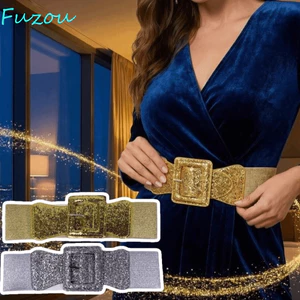 Thắt lưng rộng FUJIZOU, Dây thắt lưng rộng cổ điển thời trang, Dây thắt lưng lấp lánh có thể điều chỉnh khóa vuông lấp lánh Thắt lưng câu lạc bộ tiệc tùng