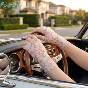 Găng Tay Chống Nắng Ren FUJIZOU, Găng Tay Không Ngón Vải Mỏng Họa Tiết Hoa, Lưới Thoáng Khí Thanh Lịch Chống Nắng Co Giãn Găng Tay Ngắn Cô Dâu Phụ Kiện Lái Xe