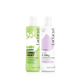 Bộ Dung Dịch Vệ Sinh Phụ Nữ Lactacyd Soft & Silky Dưỡng Ẩm 250ml + Sữa Tắm Gội Trẻ em Lactacyd Baby Extra Milk
