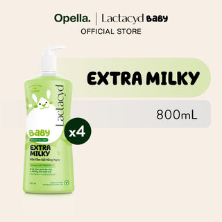 Bộ 4 Chai Sữa Tắm Gội Trẻ Em Lactacyd Baby Extra Milky Làm Sạch Dịu Nhẹ và Dưỡng Ẩm Vượt Trội Size Jumbo 800ml Cho Bé