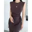 Váy không tay cổ tròn xếp ly mùa hè mở bên hông hẹp xẻ tà tà Slim-Fit S