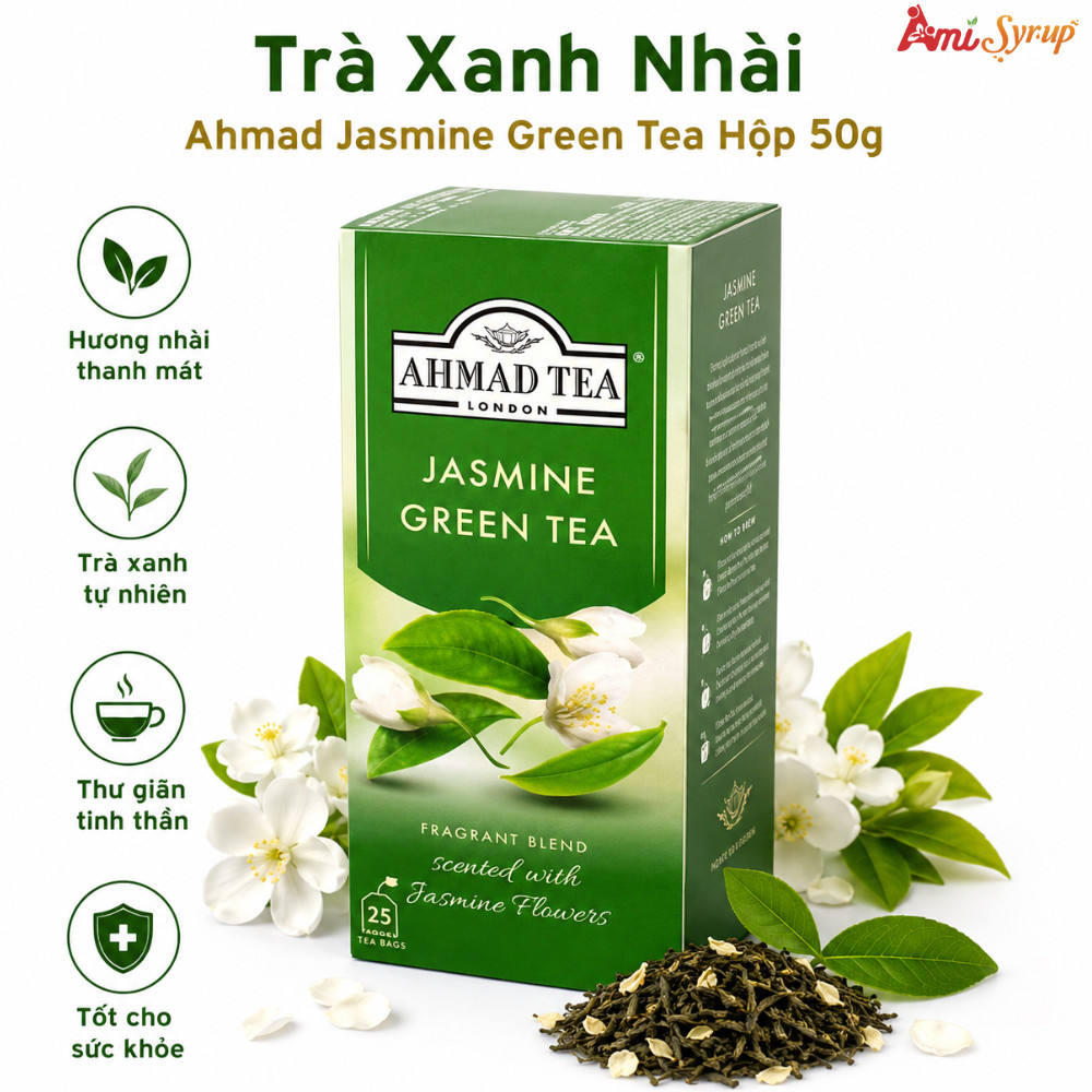Trà Xanh Nhài Ahmad Jasmine Green Tea Hộp 50g (25 túi lọc trần), Thơm Đậm Vị Nhài