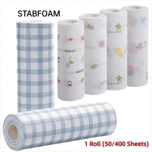 STABFOAM 1 Cuộn / 400 Tờ Khăn lau lười dùng một lần, Khăn lau bát đĩa một lần khô ướt ướt, Khăn lau nhà bếp có thể giặt dày bền bỉ Sử dụng trong nhà bếp gia đình
