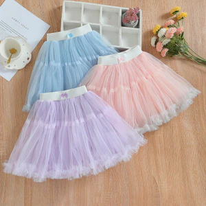 Bé Gái Pastel Lớp Tulle Tutu Váy Co Giãn Gân Thắt Lưng Ren Viền Trẻ Em Ngọt Ngào Mùa Hè Đáy
