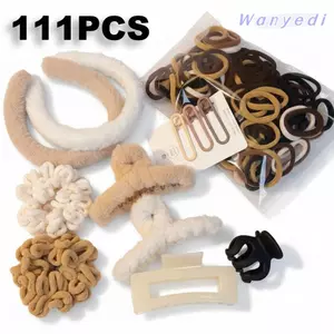 WANYEDI 111 Chiếc Kẹp Móng Vuốt Scrunchies, Bộ Phụ Kiện Tóc Mềm Vintage, Màu Kem Cà Phê Mờ Thời Trang Bộ Trang Trí Tóc Hỗn Hợp Cho Nữ Bé Gái