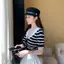 Áo thun ngắn tay dệt kim sọc đơn giản cổ hải quân mùa hè Thiết kế Sense Slim-