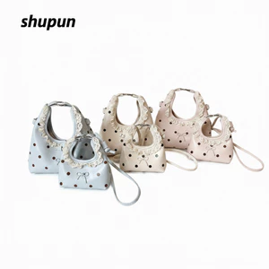 Túi xách SHUPUN Chấm bi, Túi xách đeo chéo có dây đeo có thể điều chỉnh họa tiết chấm bi, Tay cầm dây chuyền thời trang Ren Trim Túi đeo vai Quà tặng