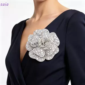 Miếng dán trâm cài hoa SAIA, Thiết kế thủ công DIY Miếng dán hoa đính đá, Huy hiệu trang trí phong cách Corsage Phụ kiện trang sức thời trang tự dính cho bữa tiệc cưới