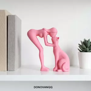 DONOVANQQ Tượng mèo dễ thương, Tượng chó phong cách Bắc Âu Đồ thủ công Tượng bé gái và mèo, Trang trí ngộ nghĩnh Đồ trang trí máy tính để bàn in 3D Sử dụng trong nhà