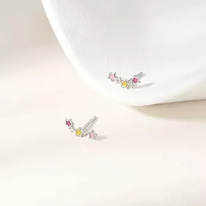 Hàn Quốc Bạc Kim Tai Xuyên Ba Màu Nữ Ngôi Sao Nâng Tai Tinh Tế Series Bông Tai Kim Cương Nhỏ Mini Màu Bạc Kẻ Sọc s999 Móng Tay Nguyên Chất