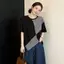 Áo thun ngắn tay sọc đen mùa hè cỡ lớn viền không đều Khâu dáng rộng che phủ Flesh Niche Design Slimer Look