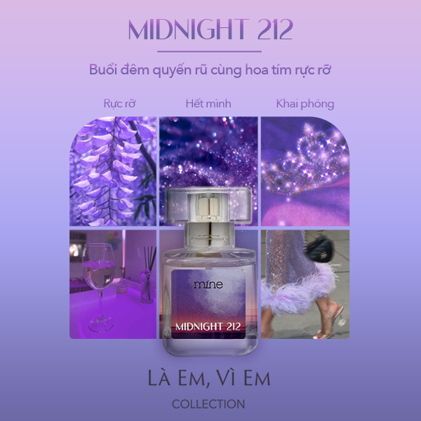 [TẶNG MẶT NẠ Ủ TÓC 490k] Nước Hoa Mine Midnight 212 Hương Hoa Tím Và Gỗ Tuyết Tùng, Ngọt Ngào Quyến Rũ 30ml