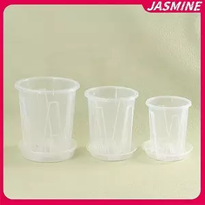 JASMINE 1Pc Kiểm soát rễ Chậu hoa trong suốt có khay trồng hoa lan Phalaenopsis với chậu hoa khí quản Trang trí làm vườn tại nhà JASMINE