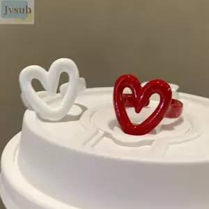 Nhẫn mở đỏ JVSUB, Nhẫn mở trái tim tráng men thanh lịch Y2K, Quà tặng kim loại cổ điển Phụ kiện trang sức Quà tặng trang sức