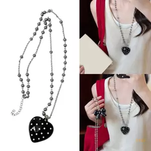 Ở lại Sang Trọng Chấm Đen Nơ Trái Tim Tình Yêu Đính Hạt Mở Rộng Vòng Cổ Để Tặng