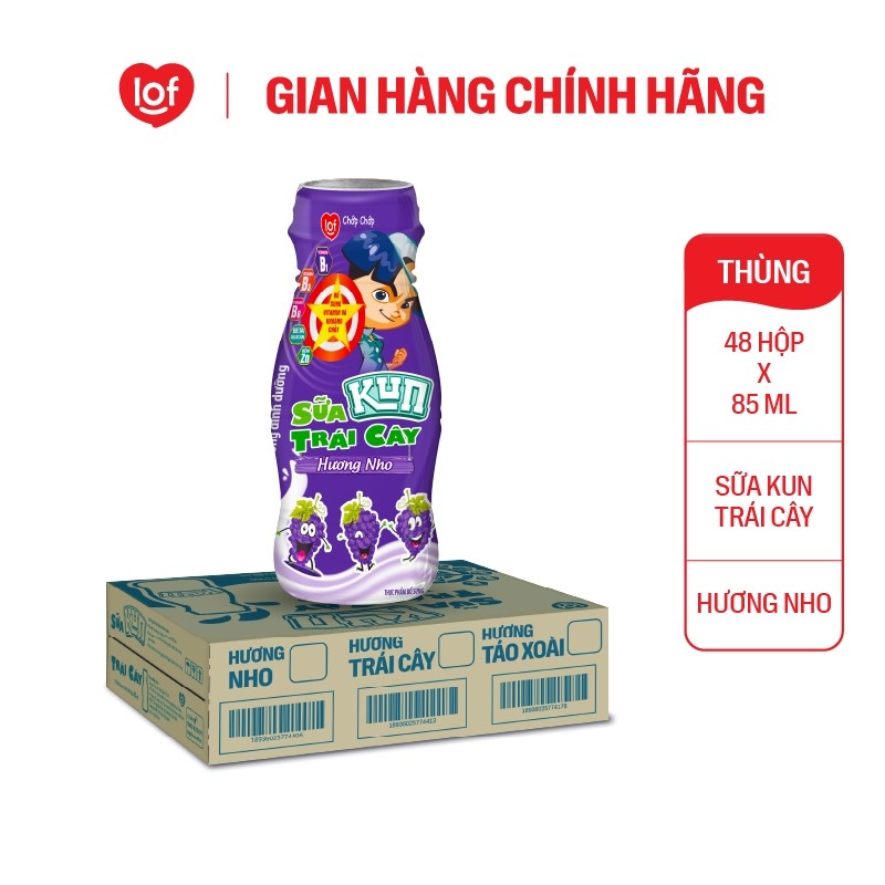 Sữa trái cây KUN vị nho thùng 48 chai x 85ml