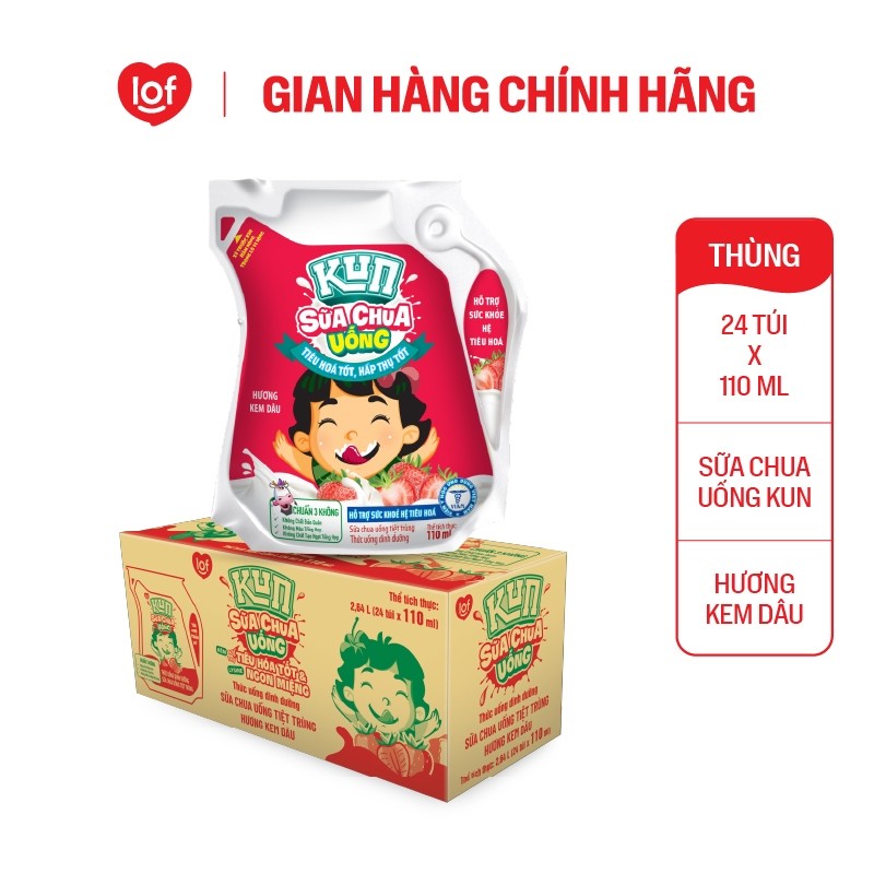 Sữa chua uống KUN vị dâu thùng 24 túi x 110ml