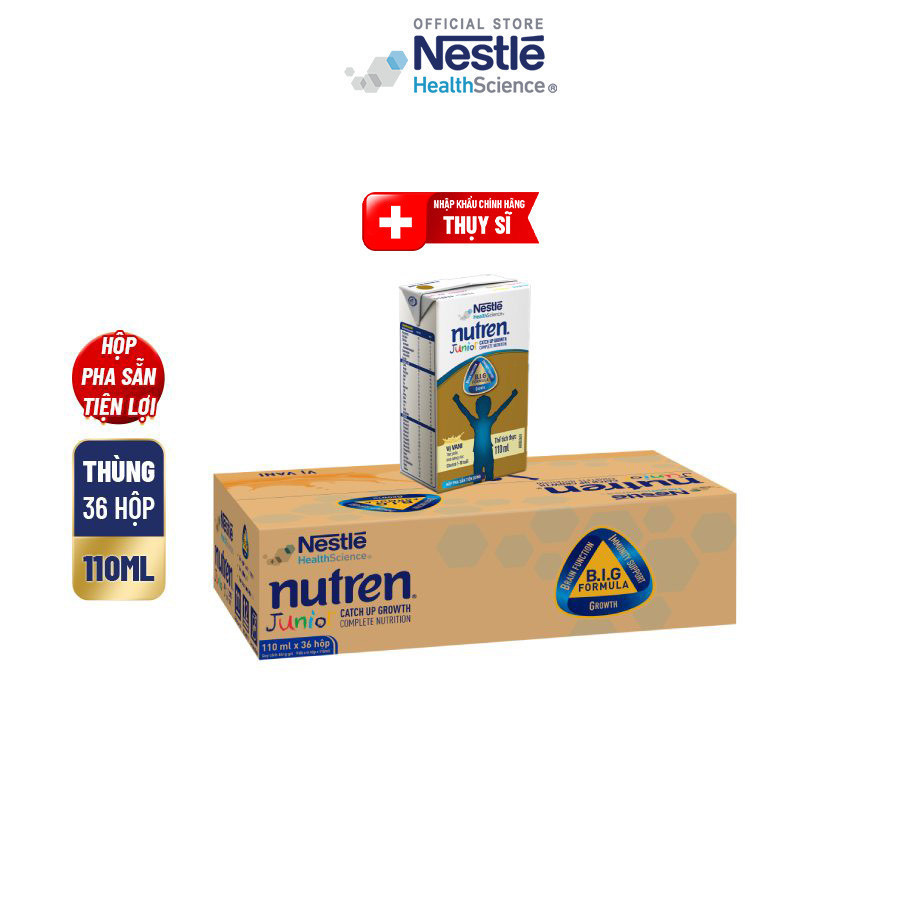 Thùng 36 Hộp Sữa Pha Sẵn NESTLÉ NUTREN JUNIOR Thụy Sĩ Công Thức BIG Tăng Trưởng 110ML