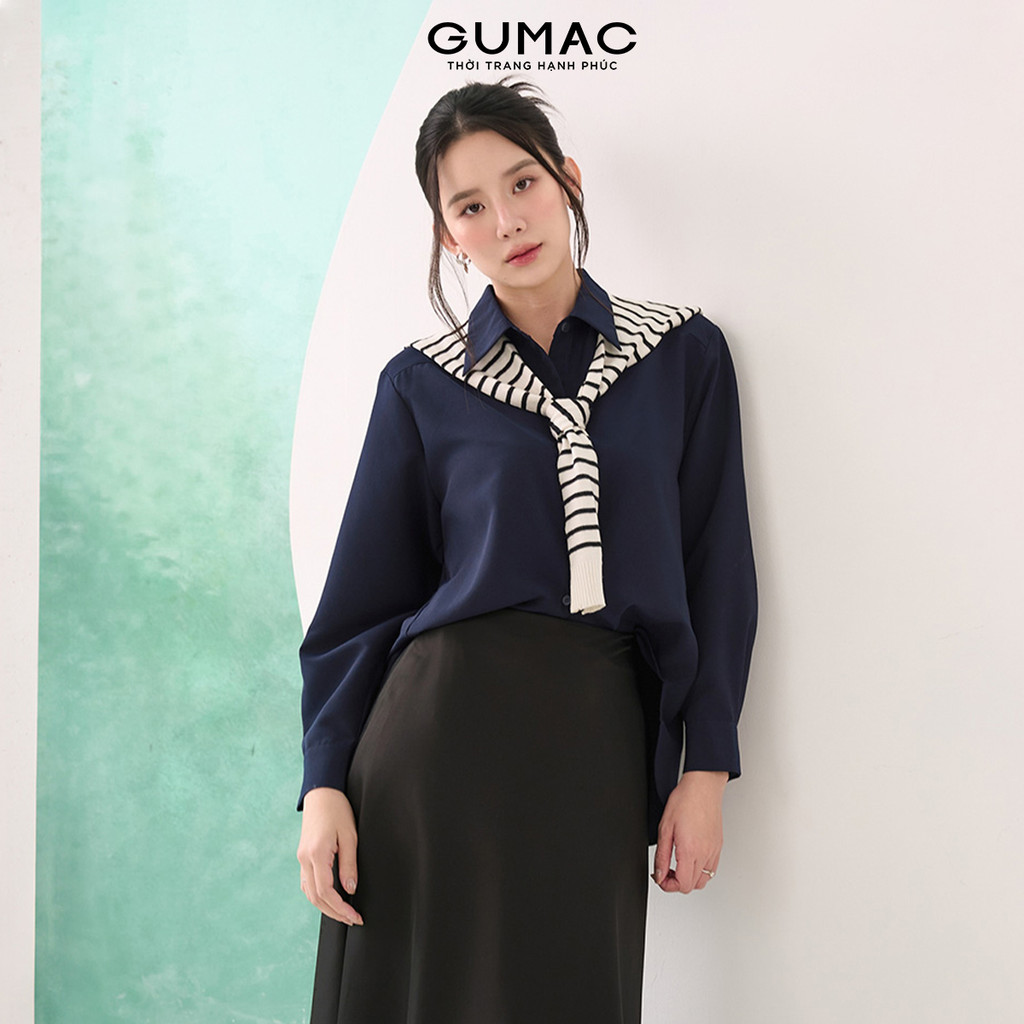 Áo Sơ Mi Nữ Tay Dài GUMAC Form Rộng Rã Đô Lai Bầu Có Xẻ Hai Bên Sườn AF07031