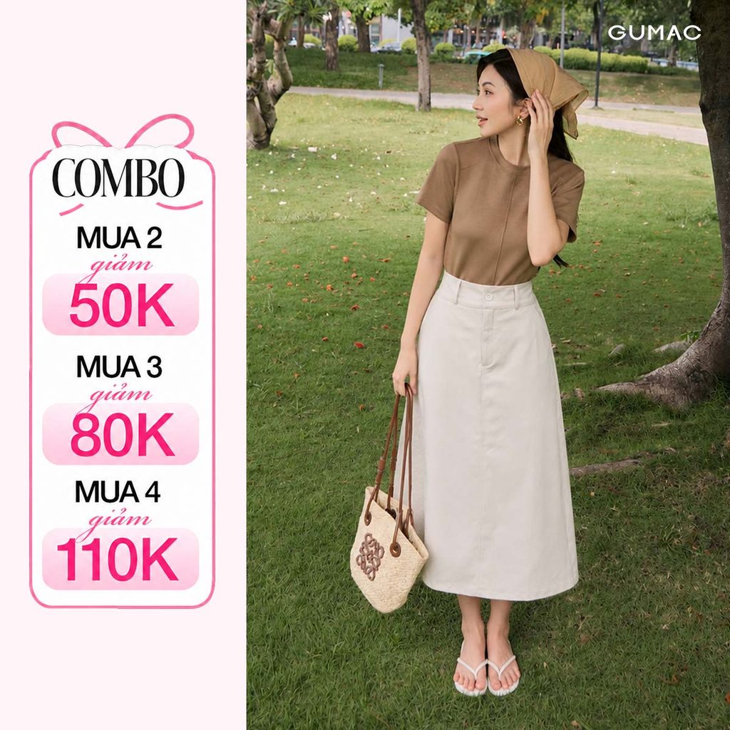 Chân Váy Kaki GUMAC Dáng A Midi Phối Đỉa Công Sở Trẻ Trung Dễ Phối Đồ YVG05072