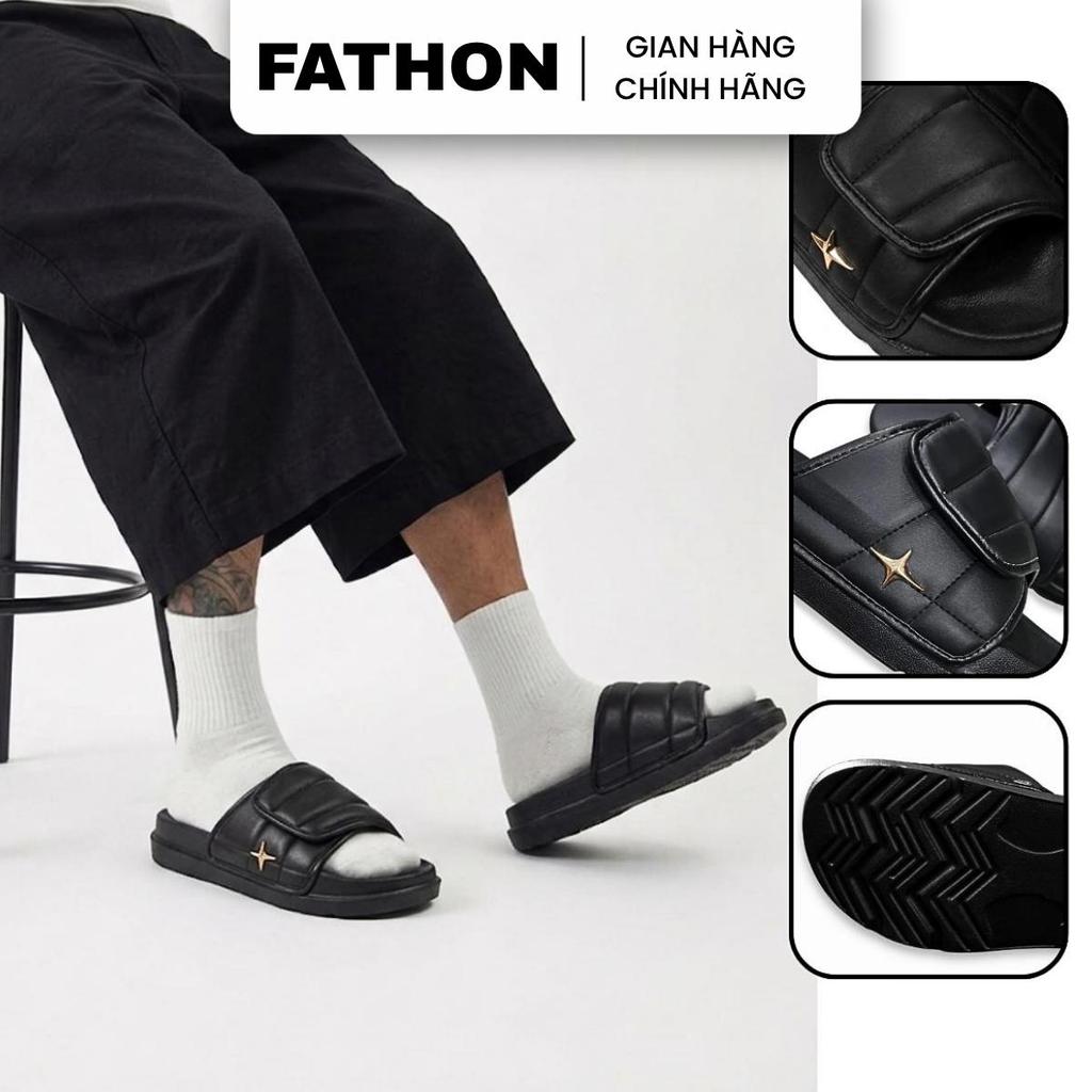 Dép Pathon Star Lava SD175 slides unisex quai xé dán đinh tán ngôi sao đế EVA cao 4cm  - full balck