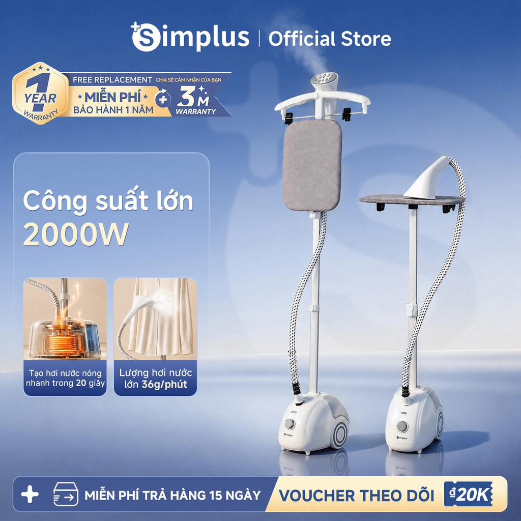 Simplus Bàn ủi hơi nước đứng 2 trong 1 (ủi đứng / ủi nằm) dùng cho gia đình 2000W GTJH026
