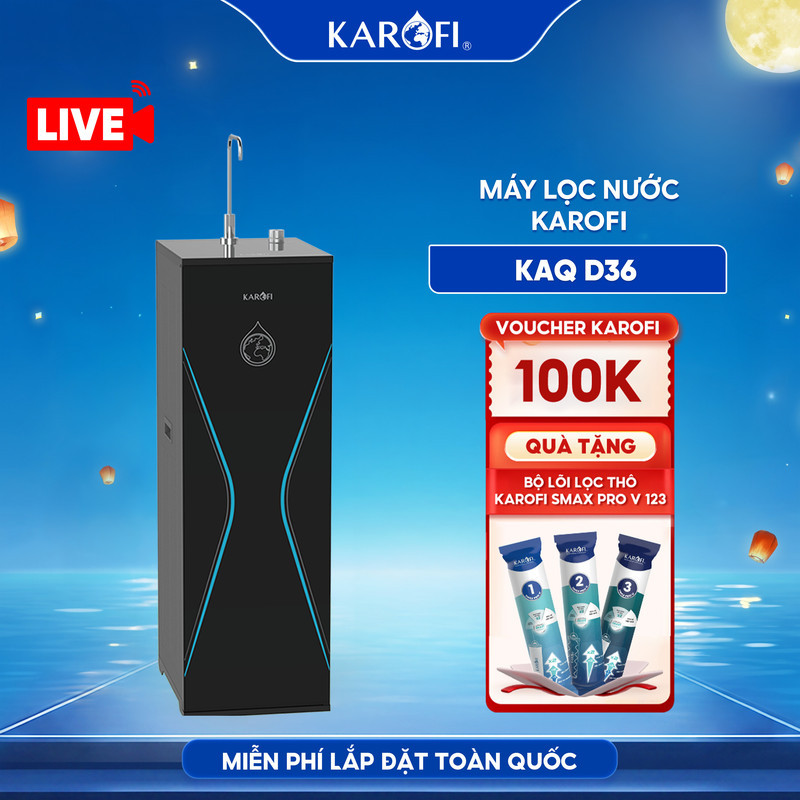 [LIVE - TẶNG BỘ LÕI] KAQ-D36 Máy lọc nước RO Mỹ 10 lõi KAROFI - Cụm lõi Smax hiệu suất cao - Lắp miễn phí | BigBuy360 - bigbuy360.vn