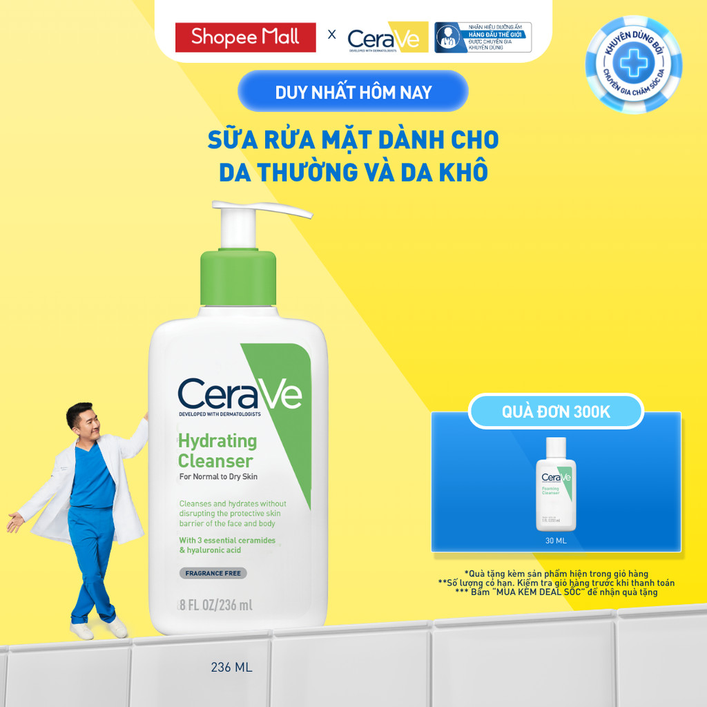 Sữa Rửa Mặt CeraVe Hydrating Cleanser Giúp Làm Sạch Và Cấp Ẩm Dành Cho Da Thường Và Da Khô 236ml