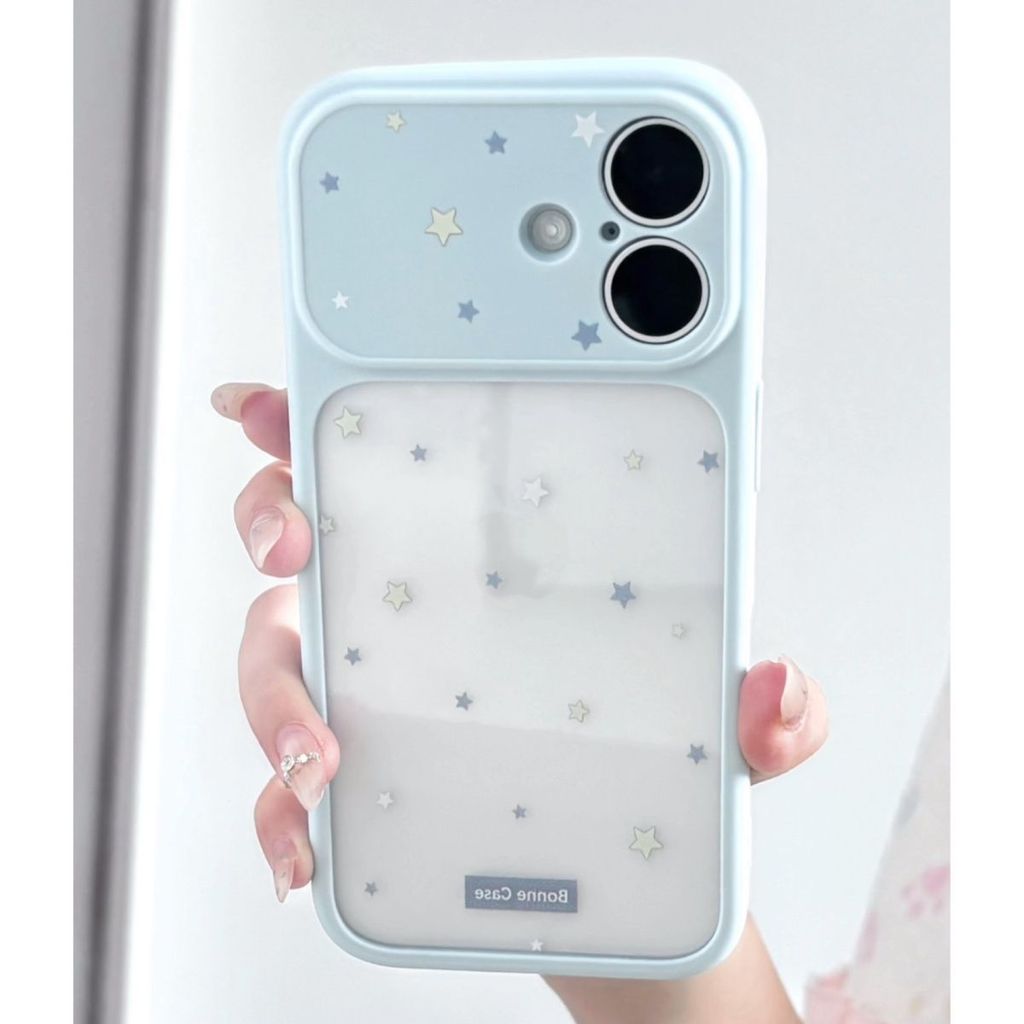 Bao da điện thoại iPhone 17/16/15 Pro Max với cửa sổ lớn hai hợp nhất màu xanh trắng, sao | BigBuy360 - bigbuy360.vn