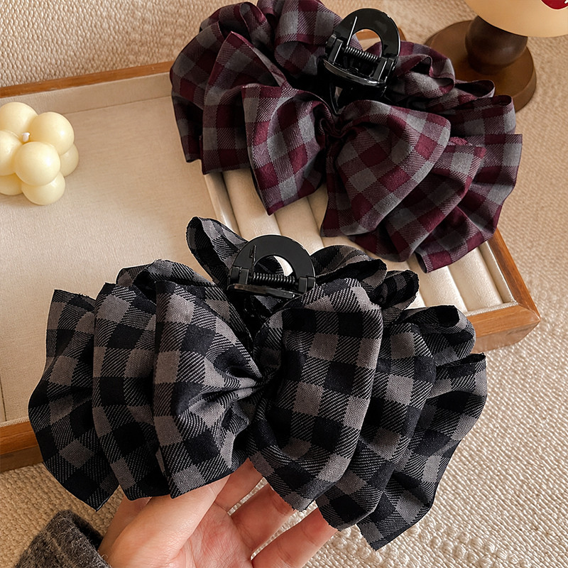 ✨✨Pháp Sang Trọng Đám Mây Bong Bóng Tóc Vuốt Kẹp Đa Năng Retro Ca Rô Cá Mập Kẹp Thời Trang