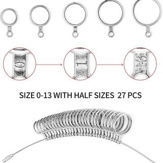 Bộ dụng cụ đo kích thước nhẫn Ring Sizer, vòng nhựa Mandrel, băng đo ngón tay tái sử dụng 1-17 USA, có nửa size