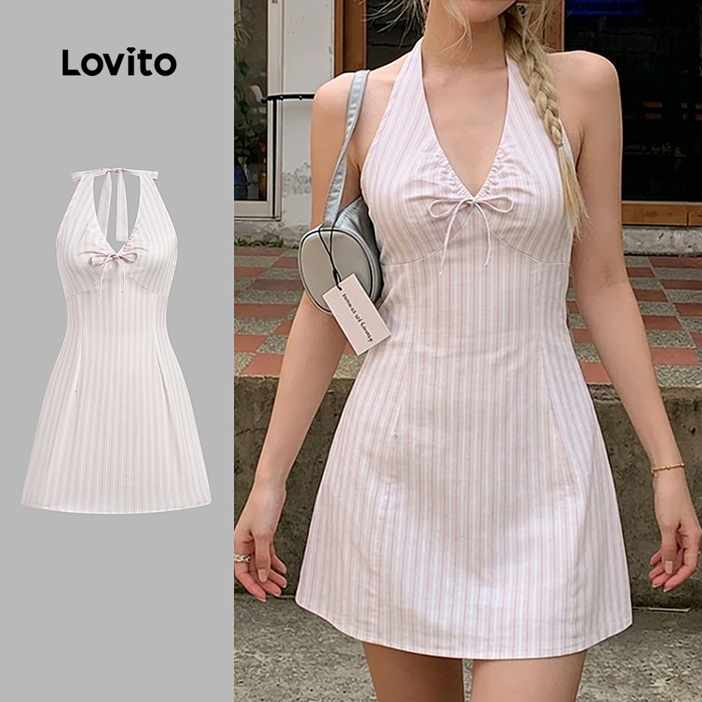Đầm Lovito boho hở lưng mùa xuân/hè màu hồng cho nữ L191AD015