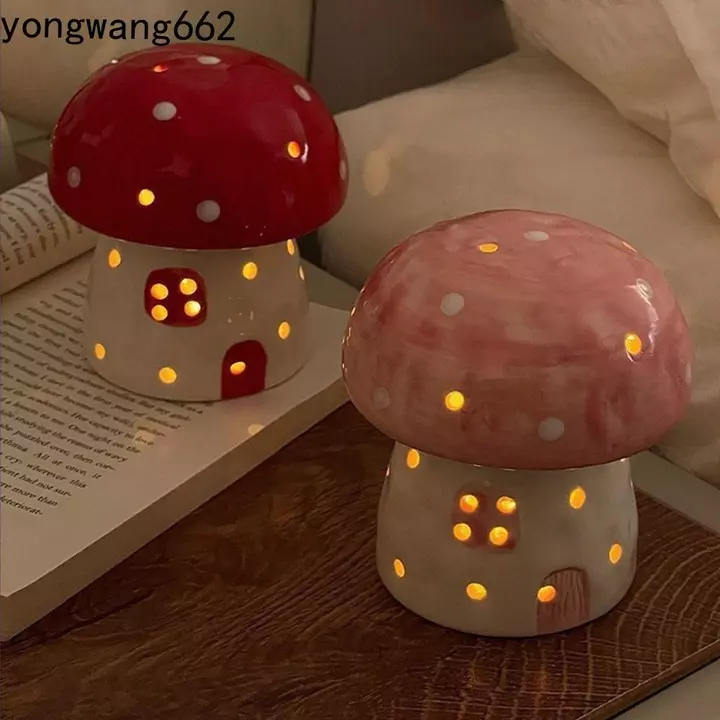Đèn ngủ nấm NORYX, Đèn trang trí bàn Đèn ngủ đầu giường Bắc Âu Đèn ngủ ngủ LED dễ thương Bảo vệ mắt bằng gốm Đèn ngủ trái tim cô gái