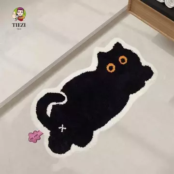 Thảm trải sàn TIEZI, Thảm trải sàn hình mèo mèo đen chống trượt, Thảm vào cửa Thảm trải sàn siêu mềm thấm dễ thương Phòng tắm