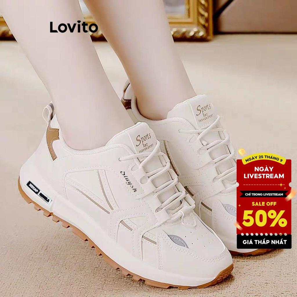 Lovito Giày Thể Thao Thường Ngày Đơn Giản Thoáng Khí Bằng Da Kiểu Dáng Hàn Quốc Đa Năng Nhẹ Thích Hợp Cho Chạy Bộ Học Sinh Chơi Pickleball Giày Sneaker Cho Nữ LFA55315