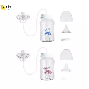 Bình trữ sữa LIZMMO, Bình sữa 3 trong 1 có bàn chải rơm Bình sữa rảnh tay, Bình sữa trọng lực cổ rộng 180ML cho bé 3 tháng tuổi +