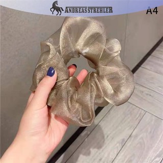 Onetimingfine Lưới phản quang Quá khổ Scrunchies Dây buộc tóc cao su lớn Đàn hồi trơn VN