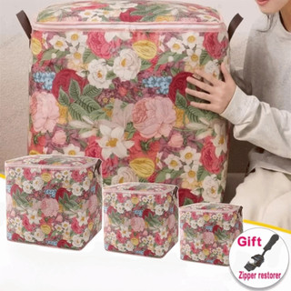 JKDESIGN Túi đựng chăn bông hoa, Dụng cụ sắp xếp lưu trữ quần áo di động dày, Chống thấm nước bền bỉ Công suất lớn Dây kéo đôi Túi đóng gói di chuyển Tổ chức tại nhà