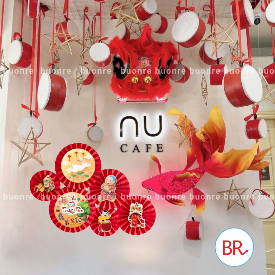 Set 6 Quạt Giấy Đỏ Trang Trí Trung Thu, Kèm Tag Decor Lễ Hội Trăng Rằm, Treo Nhà Cửa, Quán Cafe, Trường Học