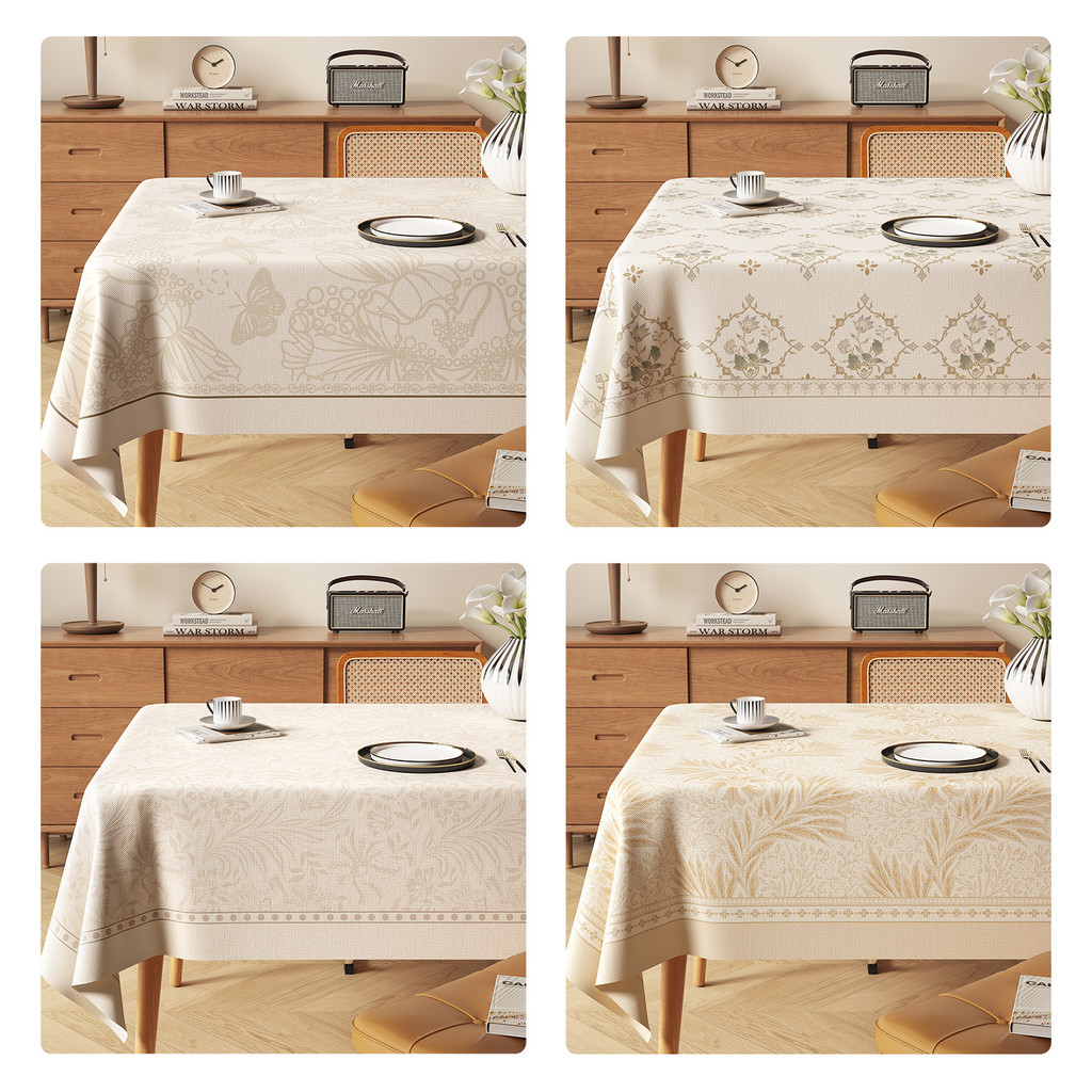 Khăn trải bàn họa tiết cổ điển Pháp | Vải cotton linen màu kem vàng, phong cách châu Âu sang trọng, dễ giặt, trang trí bàn ăn, bàn trà