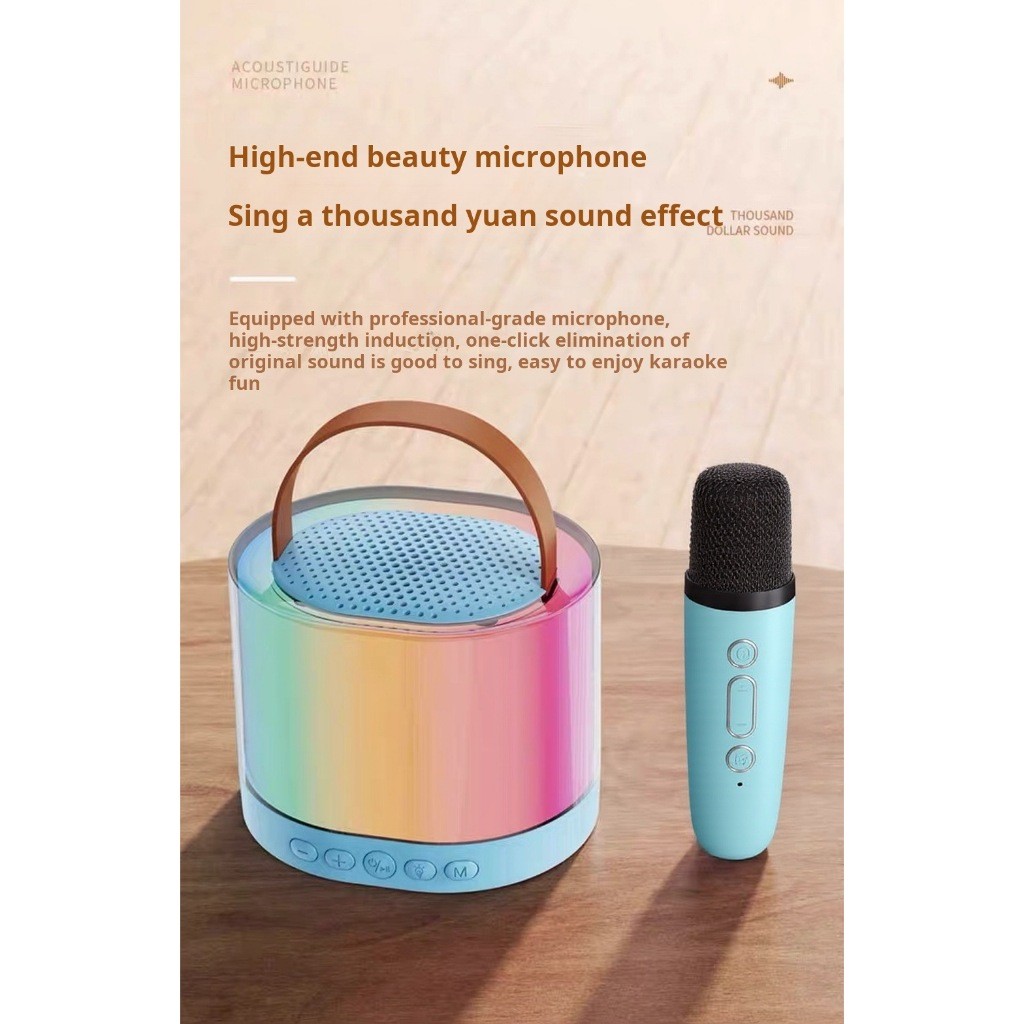 Mini Bluetooth dành cho trẻ em Karaoke 2 micrô Đèn LED Âm thanh ma thuật Loa không dây