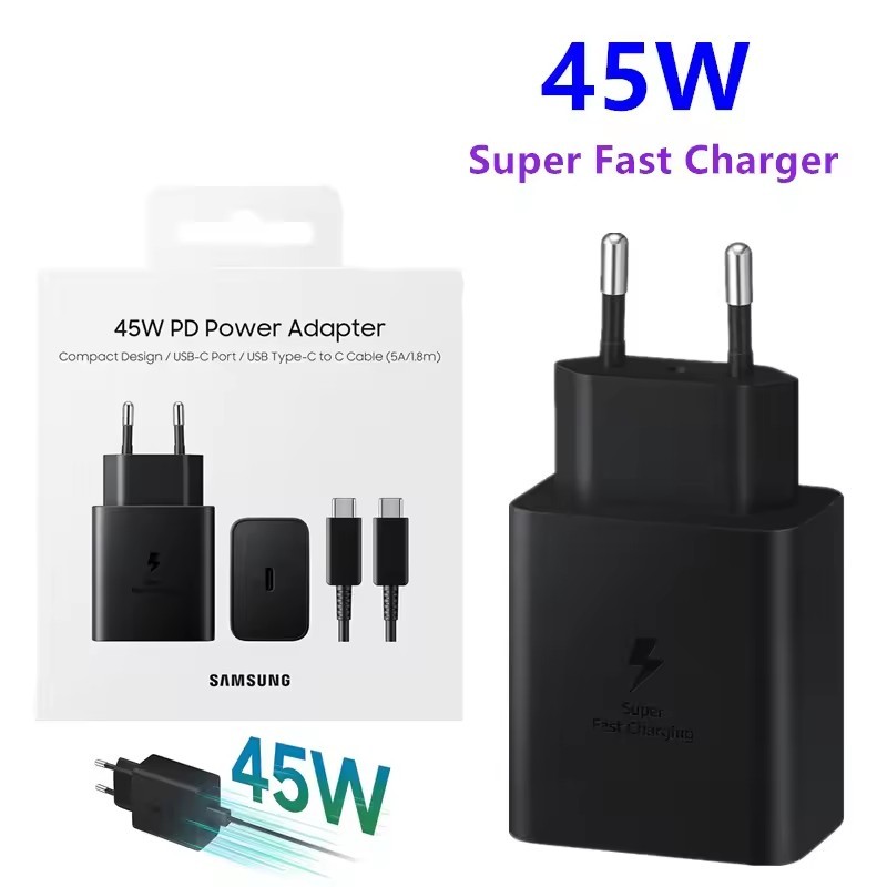 EP-T4510 SAMSUNG 45W PD PPS Bộ sạc GaN siêu nhanh EU / Mỹ chính hãng + Cáp 1.8M 5A Type C cho Galaxy S25 S24 FE Ultra A56 A55